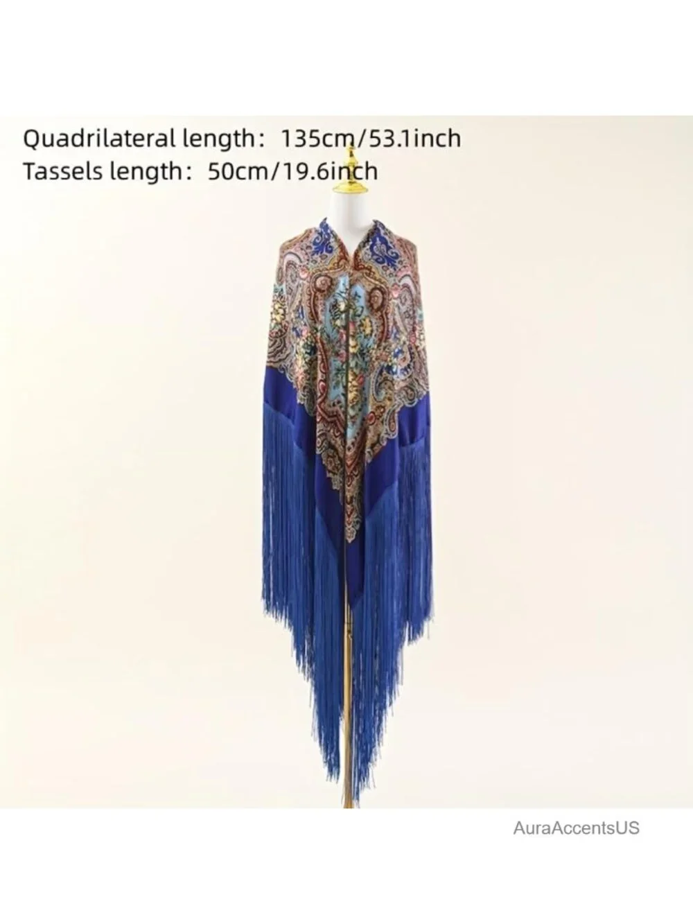 Retro Oversized Square Shawl with Fringe - Multi-Functional Scarf